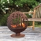Sphere Rustic Floral Style Corten Steel Fire Globe Fireplace Untuk Pemanas Portabel
